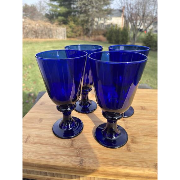 Vintage Libbey Glass Cobalt Ice Tea Glasses Chalices 14 oz. 7" tall~set Of 4 - Picture 7 of 7